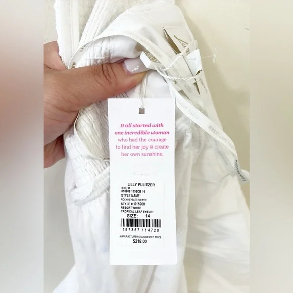 New Lilly Pulitzer Rocko Eyelet Romper Resort White Tropical Leaf Eyelet Size 14 - Picture 11 of 12